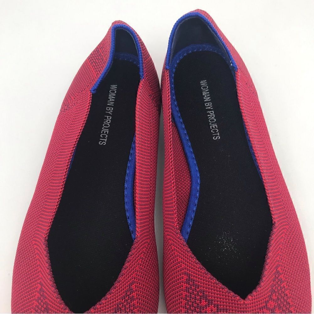 Woman by Projects Red Pattern Soft Side Pointed Flats- NEW - Picture 6 of 13